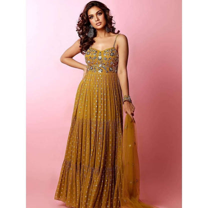 Silky Bindra Mirror Work 3-Tiered Corset Anarkali (Set of 2)