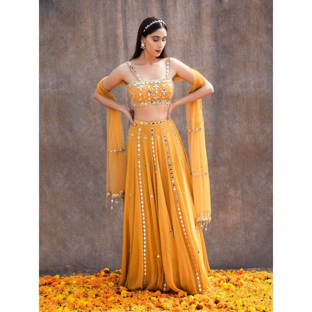 Silky Bindra Mirror Work Lehenga (Set of 3)