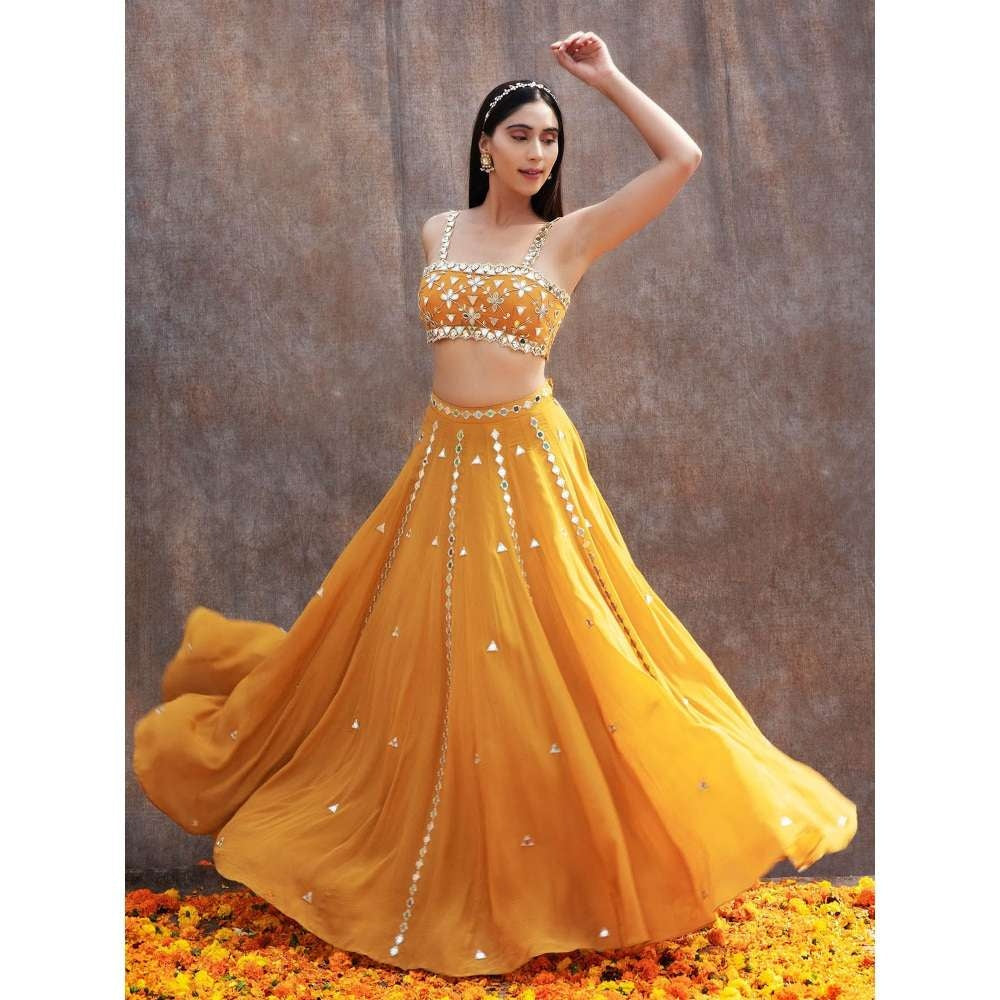 Silky Bindra Mirror Work Lehenga (Set of 3)