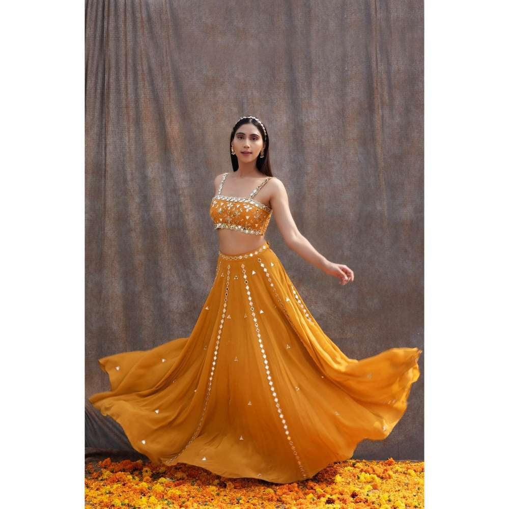 Silky Bindra Mirror Work Lehenga (Set of 3)