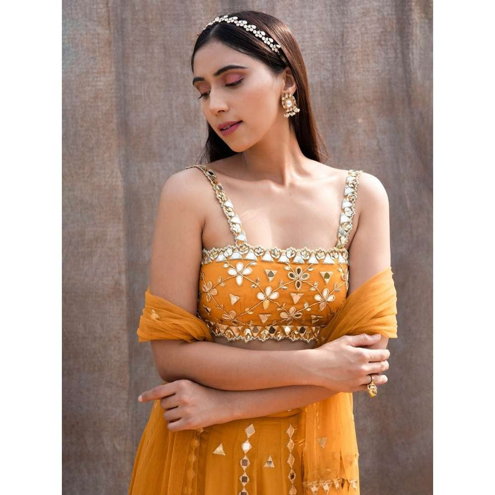 Silky Bindra Mirror Work Lehenga (Set of 3)