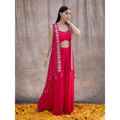 Silky Bindra Mirror Work Cape & Palazzo (Set of 3)