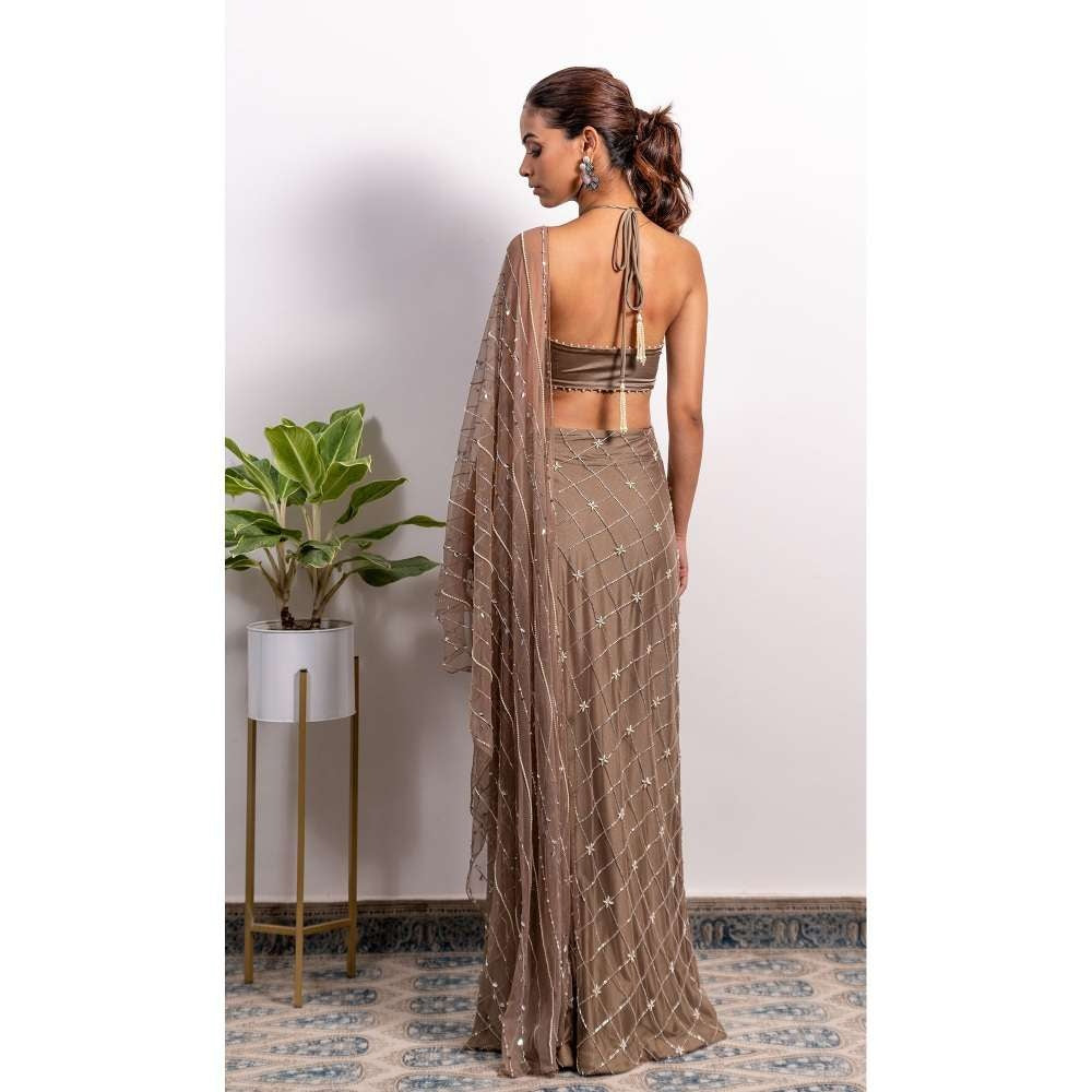 Silky Bindra High Slit Fusion Saree with Stitched Blouse