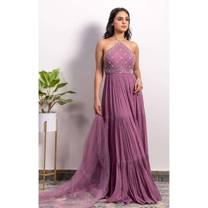 Silky Bindra Halter Neck Anarkali (Set of 2)