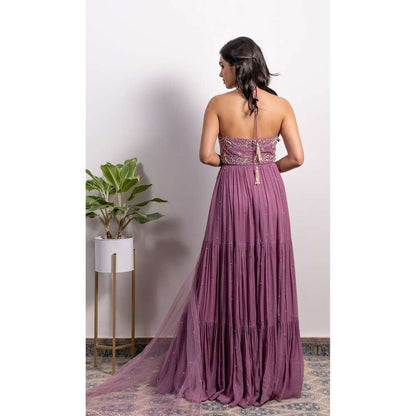 Silky Bindra Halter Neck Anarkali (Set of 2)