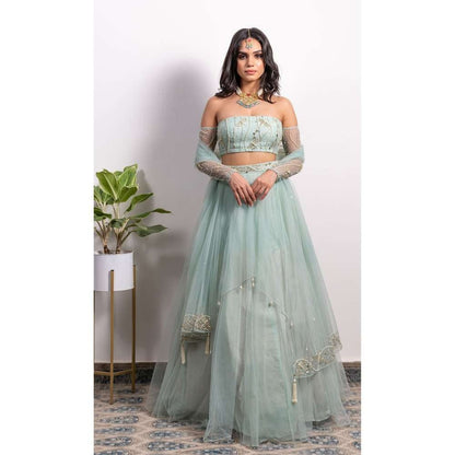 Silky Bindra Off Shoulder Blouse Lehenga (Set of 3)