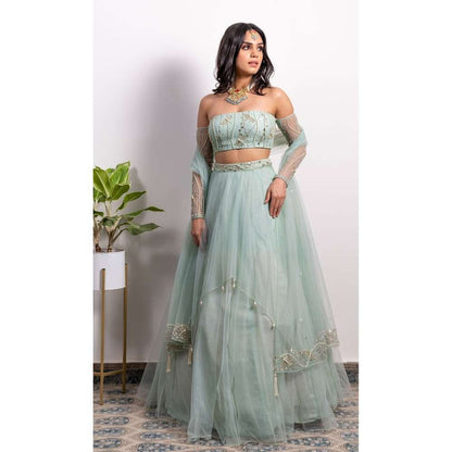 Silky Bindra Off Shoulder Blouse Lehenga (Set of 3)