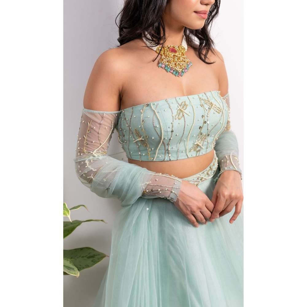 Silky Bindra Off Shoulder Blouse Lehenga (Set of 3)