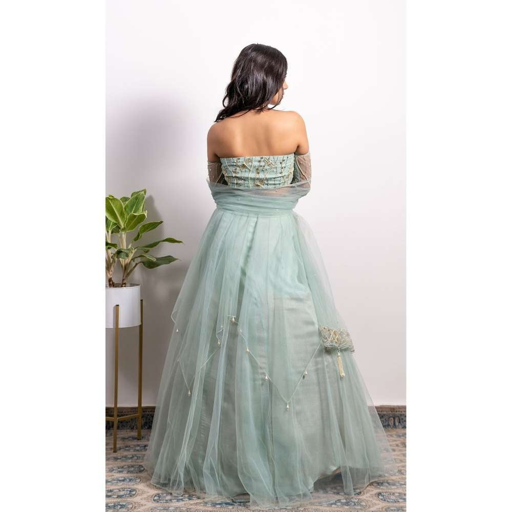 Silky Bindra Off Shoulder Blouse Lehenga (Set of 3)