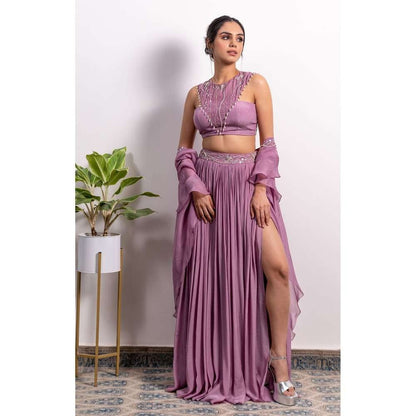 Silky Bindra High Slit Lehenga and Fusion Blouse (Set of 3)