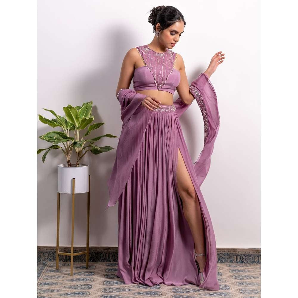 Silky Bindra High Slit Lehenga and Fusion Blouse (Set of 3)