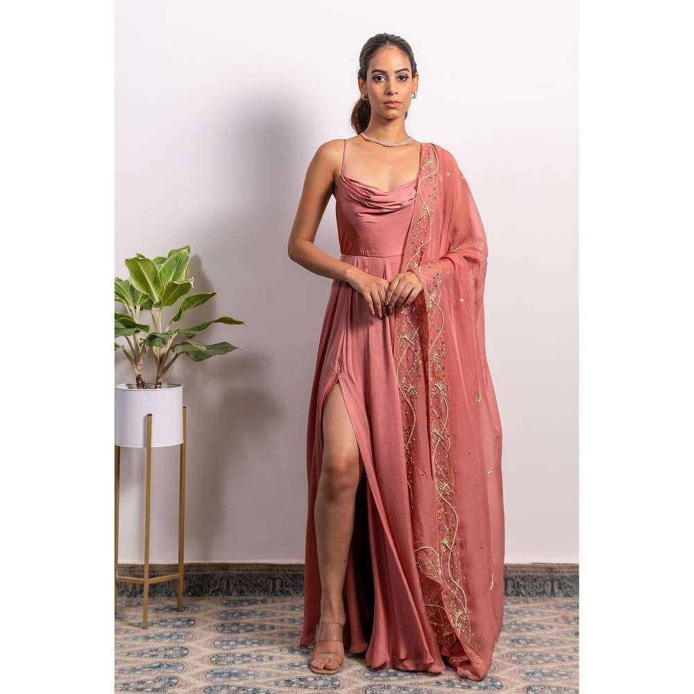 Silky Bindra Cowl Neck Anarkali (Set of 2)