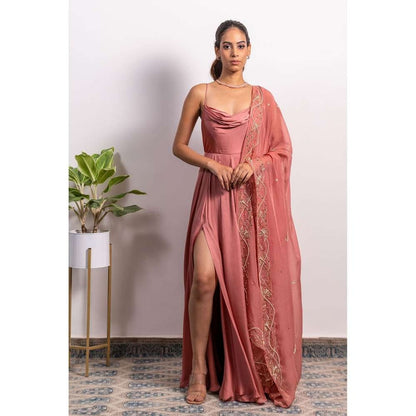 Silky Bindra Cowl Neck Anarkali (Set of 2)