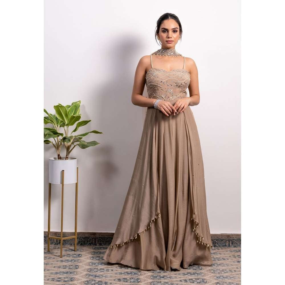 Silky Bindra Dragonfly Embroidered Side Drapes Anarkali (Set of 2)