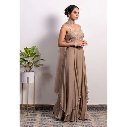 Silky Bindra Dragonfly Embroidered Side Drapes Anarkali (Set of 2)