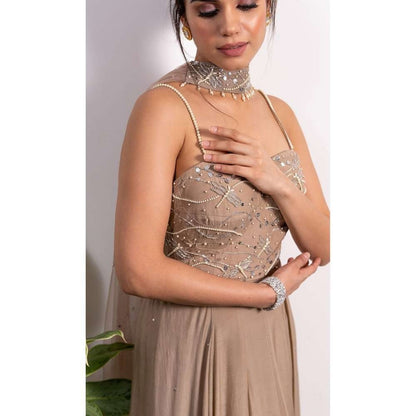 Silky Bindra Dragonfly Embroidered Side Drapes Anarkali (Set of 2)