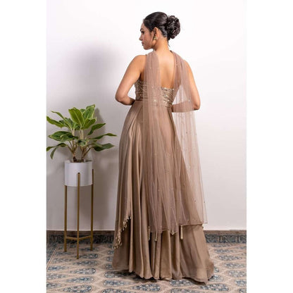 Silky Bindra Dragonfly Embroidered Side Drapes Anarkali (Set of 2)