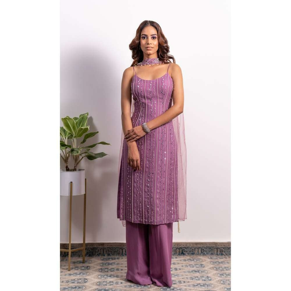 Silky Bindra Pearl Work Kurti And Palazzo (Set of 3)