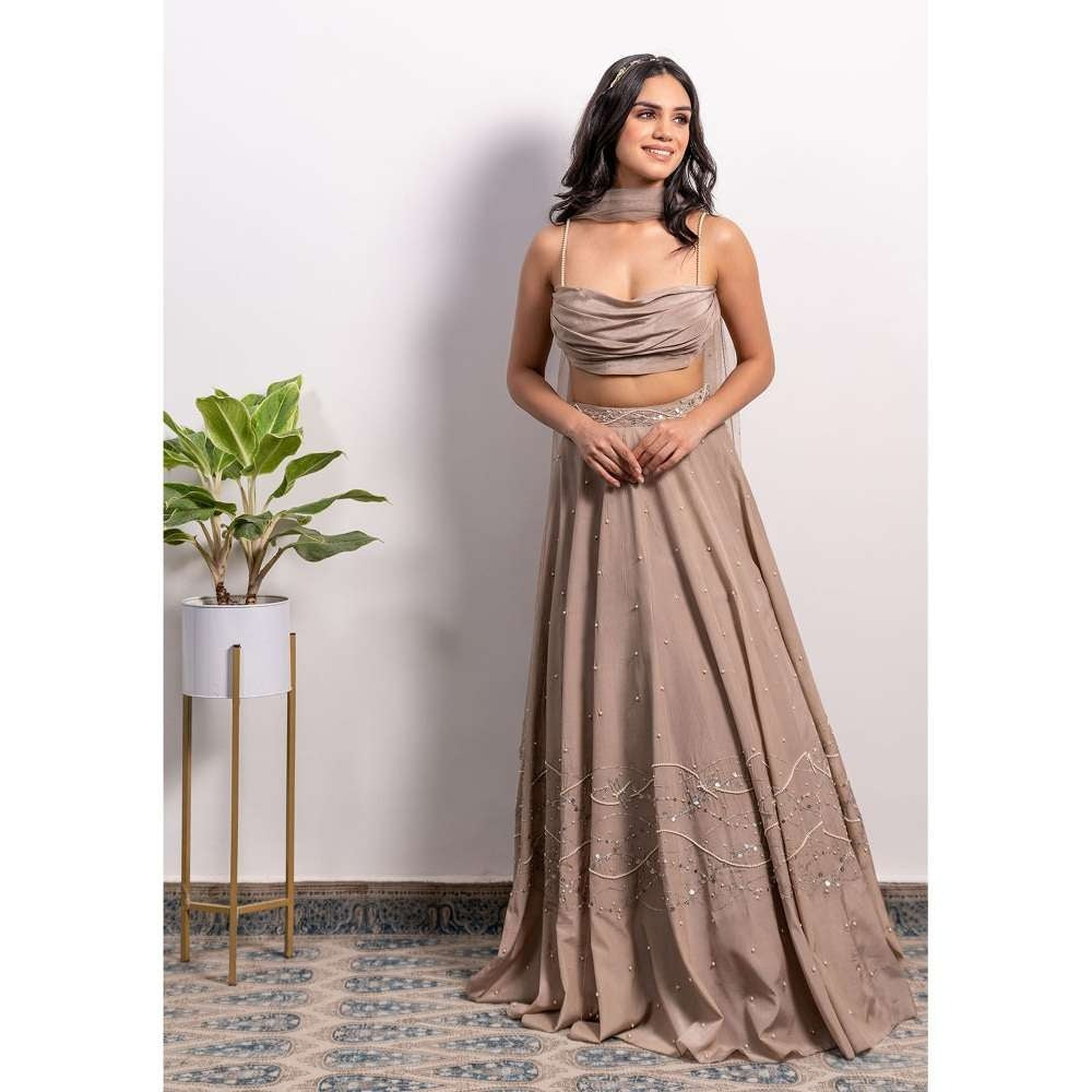 Silky Bindra Cowl Blouse Lehenga (Set of 3)