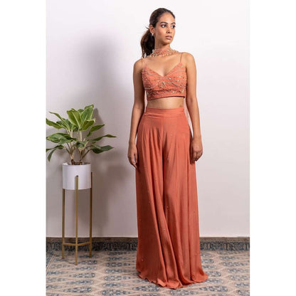 Silky Bindra Dragonfly Embroidered Bustier And Palazzo (Set of 3)