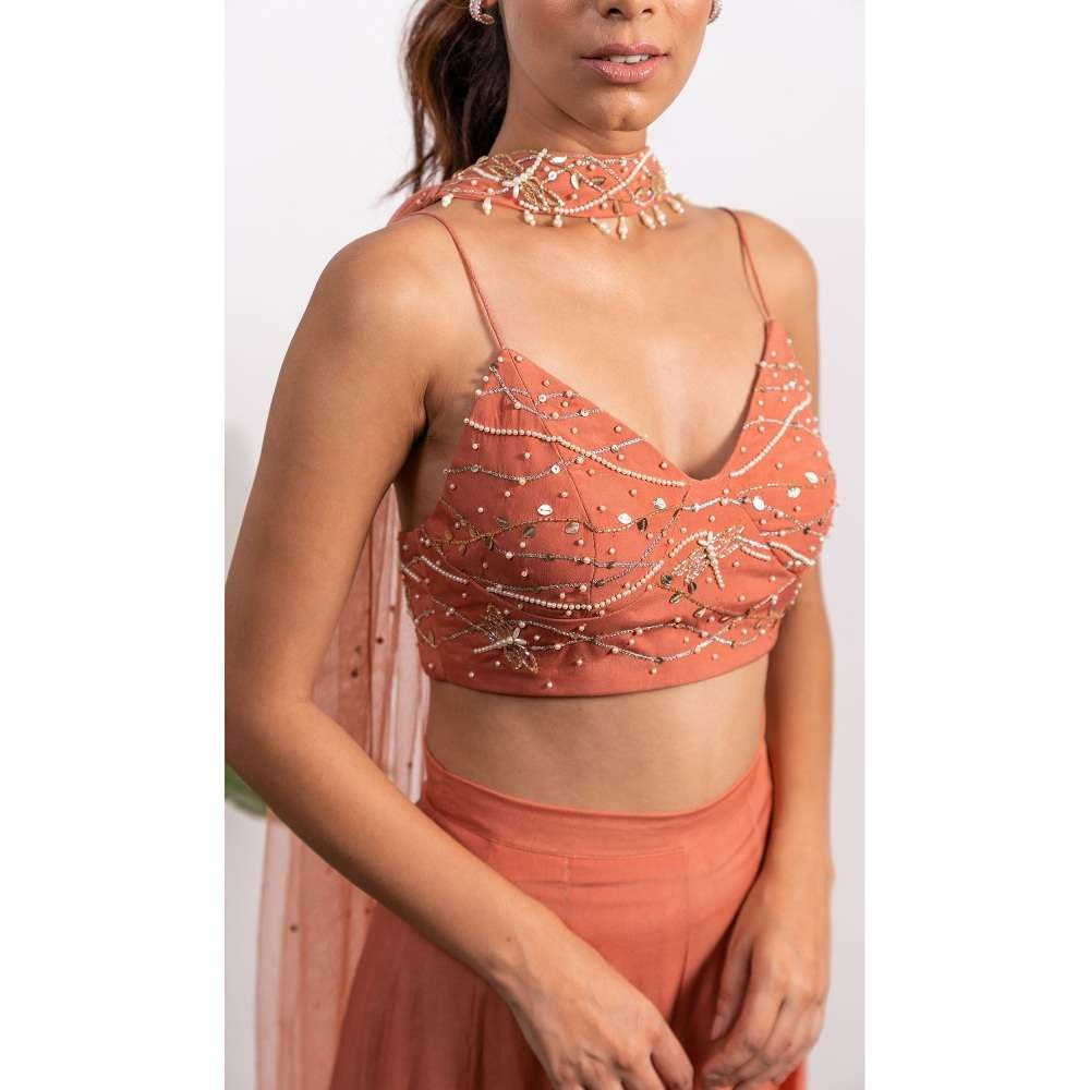 Silky Bindra Dragonfly Embroidered Bustier And Palazzo (Set of 3)