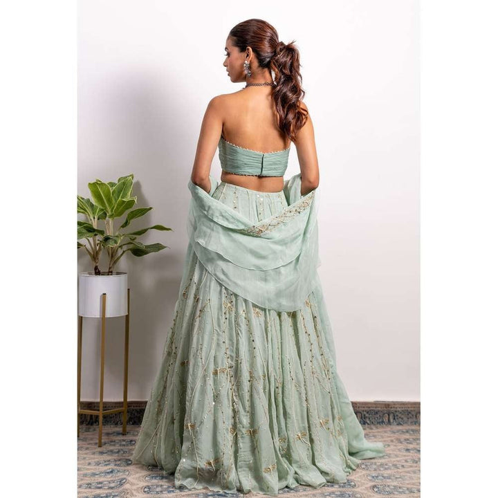 Silky Bindra Ruchhed Bustier and Lehenga (Set of 3)