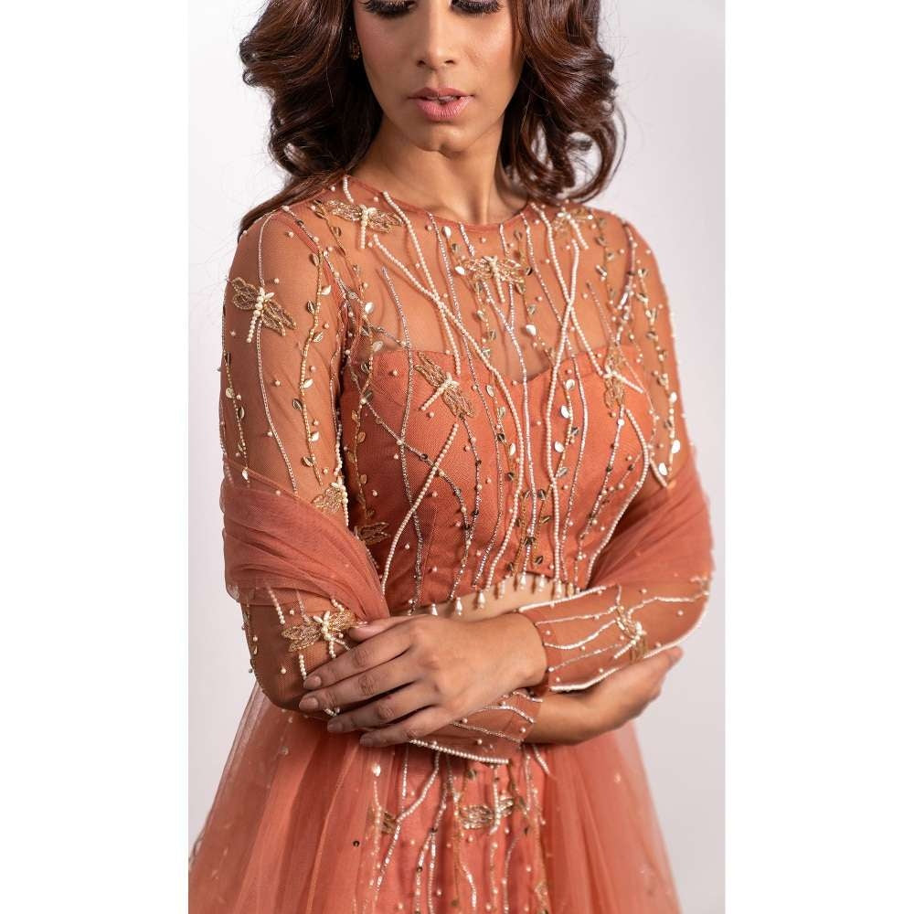 Silky Bindra V-Hem Blouse Lehenga (Set of 3)