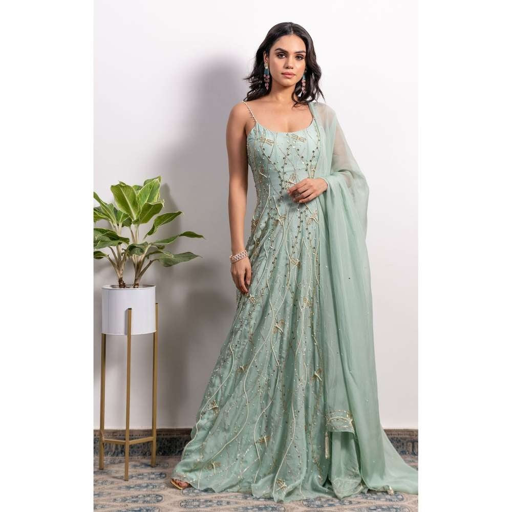 Silky Bindra Dragonfly Embroidered Anarkali (Set of 2)