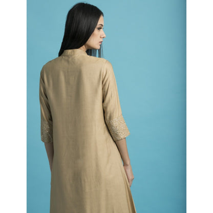 Saksham & Neharicka Beige Embroidered Kurta With Palazzo - (Set of 2)