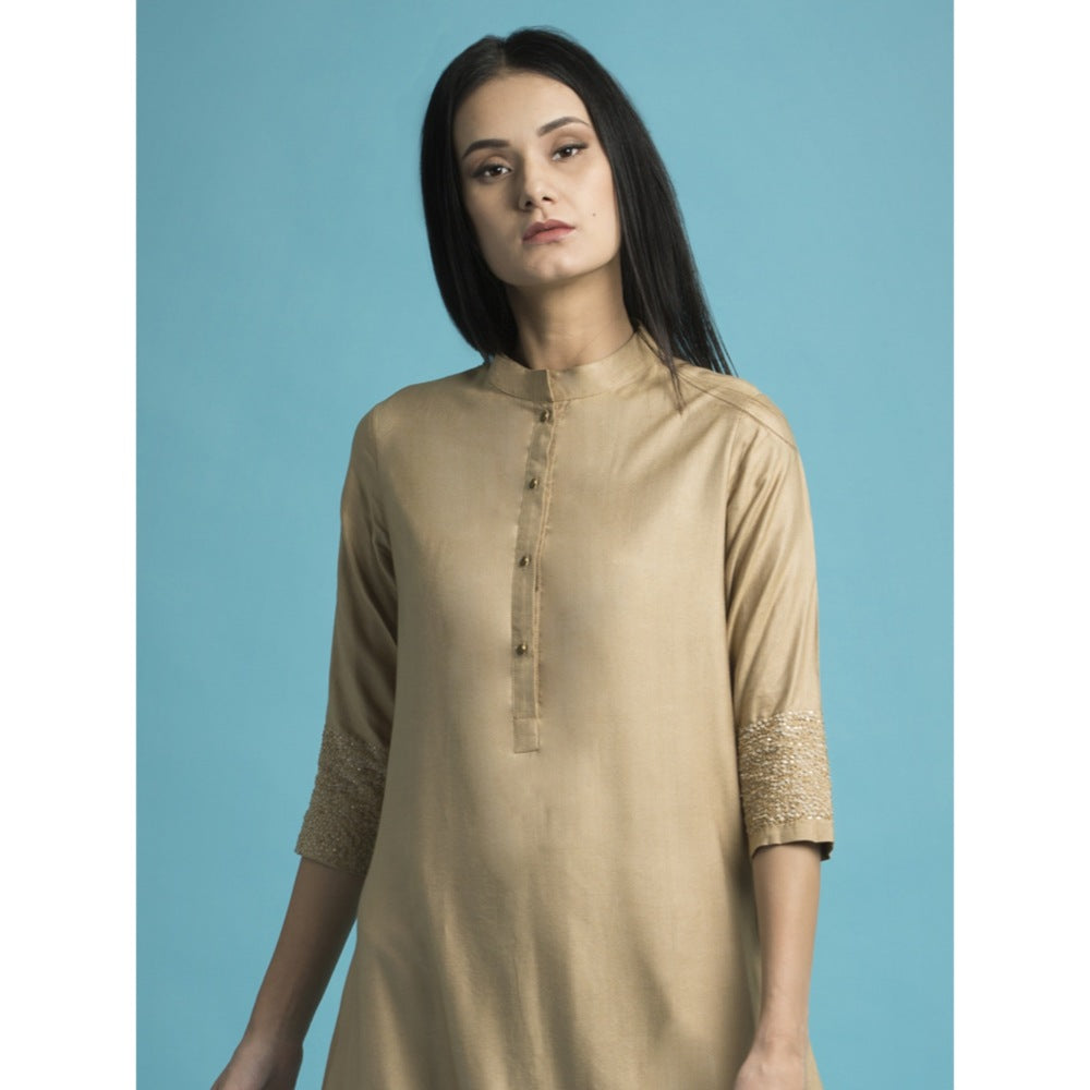 Saksham & Neharicka Beige Embroidered Kurta With Palazzo - (Set of 2)