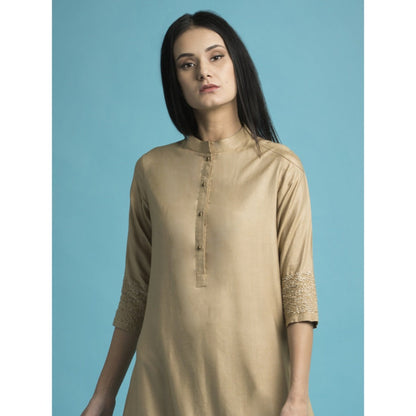 Saksham & Neharicka Beige Embroidered Kurta With Palazzo - (Set of 2)