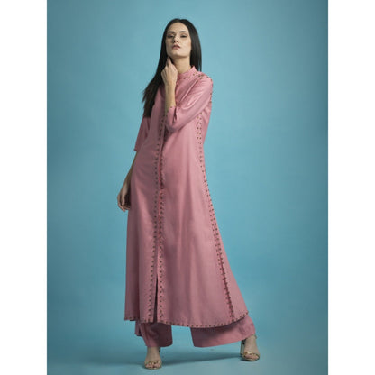 Saksham & Neharicka Pink Kurta With Metallic FlowersAnd Palazzo - (Set of 2)