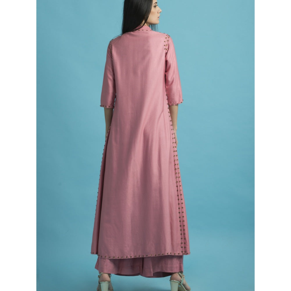 Saksham & Neharicka Pink Kurta With Metallic FlowersAnd Palazzo - (Set of 2)