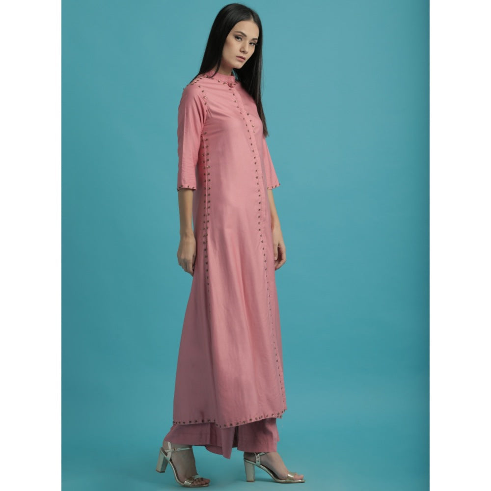 Saksham & Neharicka Pink Kurta With Metallic FlowersAnd Palazzo - (Set of 2)