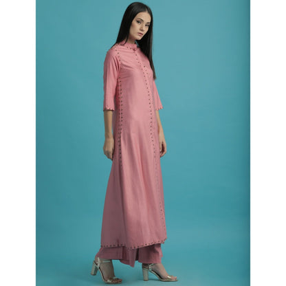 Saksham & Neharicka Pink Kurta With Metallic FlowersAnd Palazzo - (Set of 2)