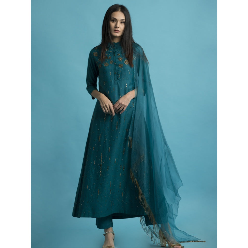 Saksham & Neharicka Teal Kurta With Dupatta - (Set of 3)