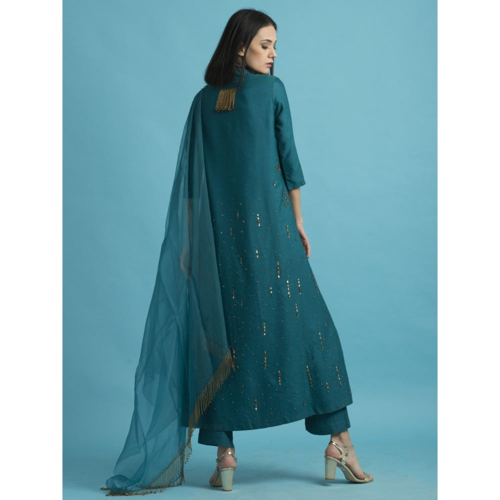 Saksham & Neharicka Teal Kurta With Dupatta - (Set of 3)