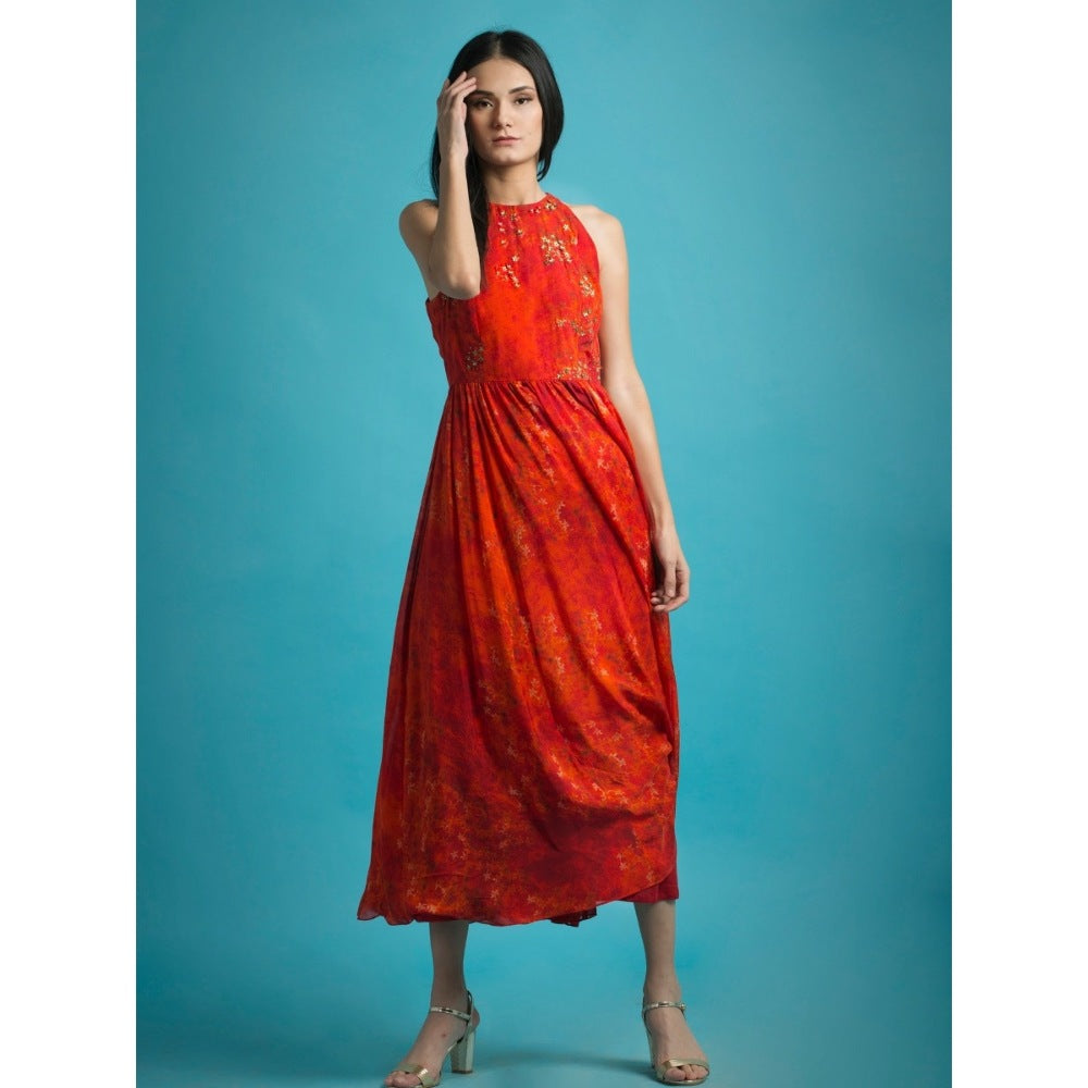 Saksham & Neharicka Red Printed Dress