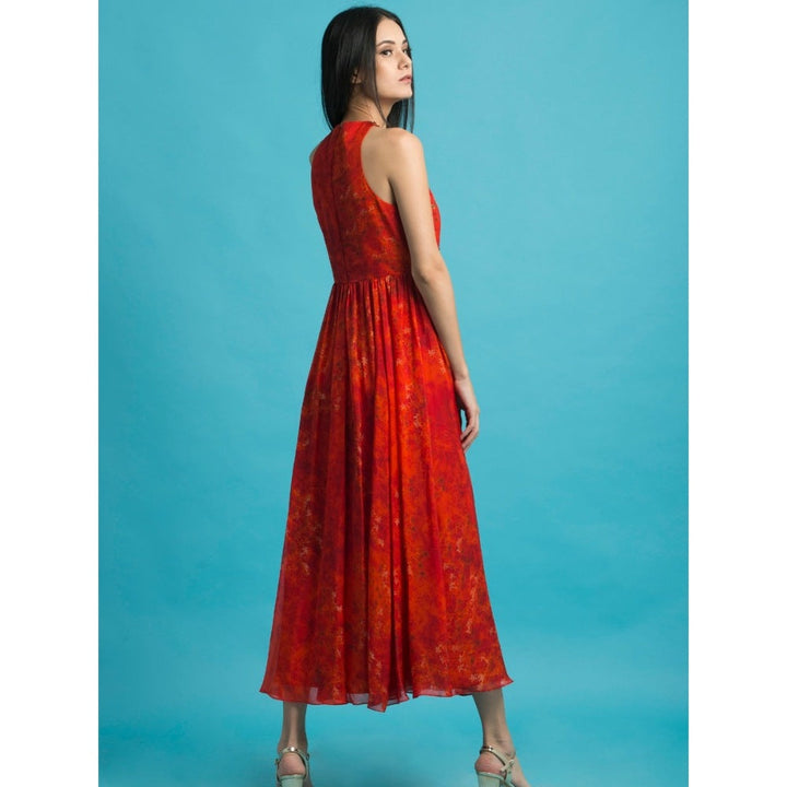 Saksham & Neharicka Red Printed Dress