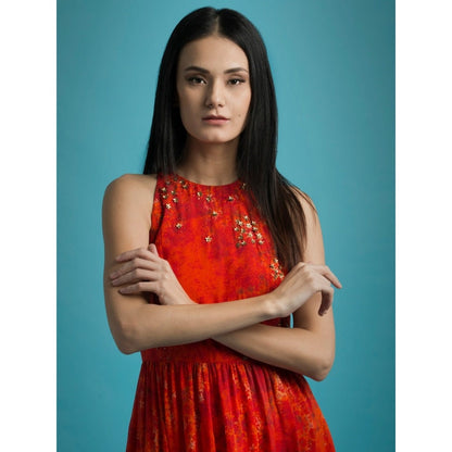 Saksham & Neharicka Red Printed Dress