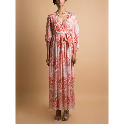 Saksham & Neharicka Coral Print Maxi Dress