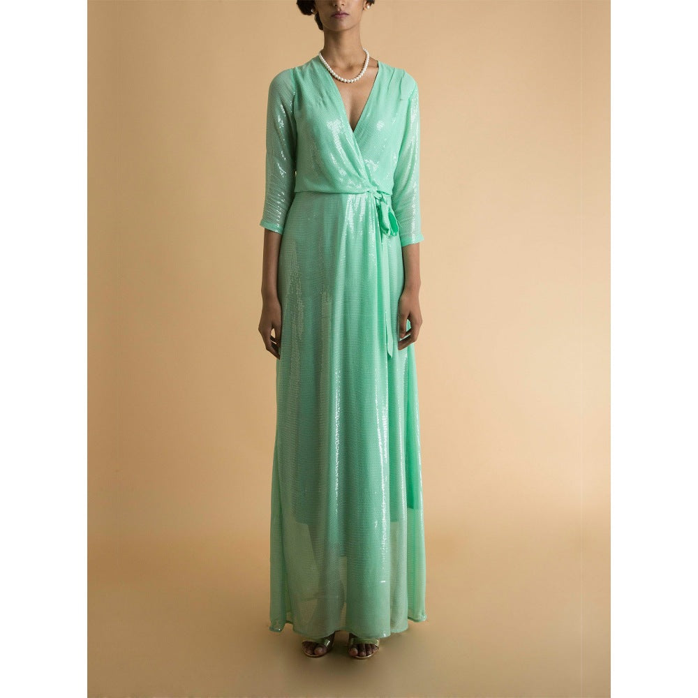 Saksham & Neharicka Mint Long Sequin Dress