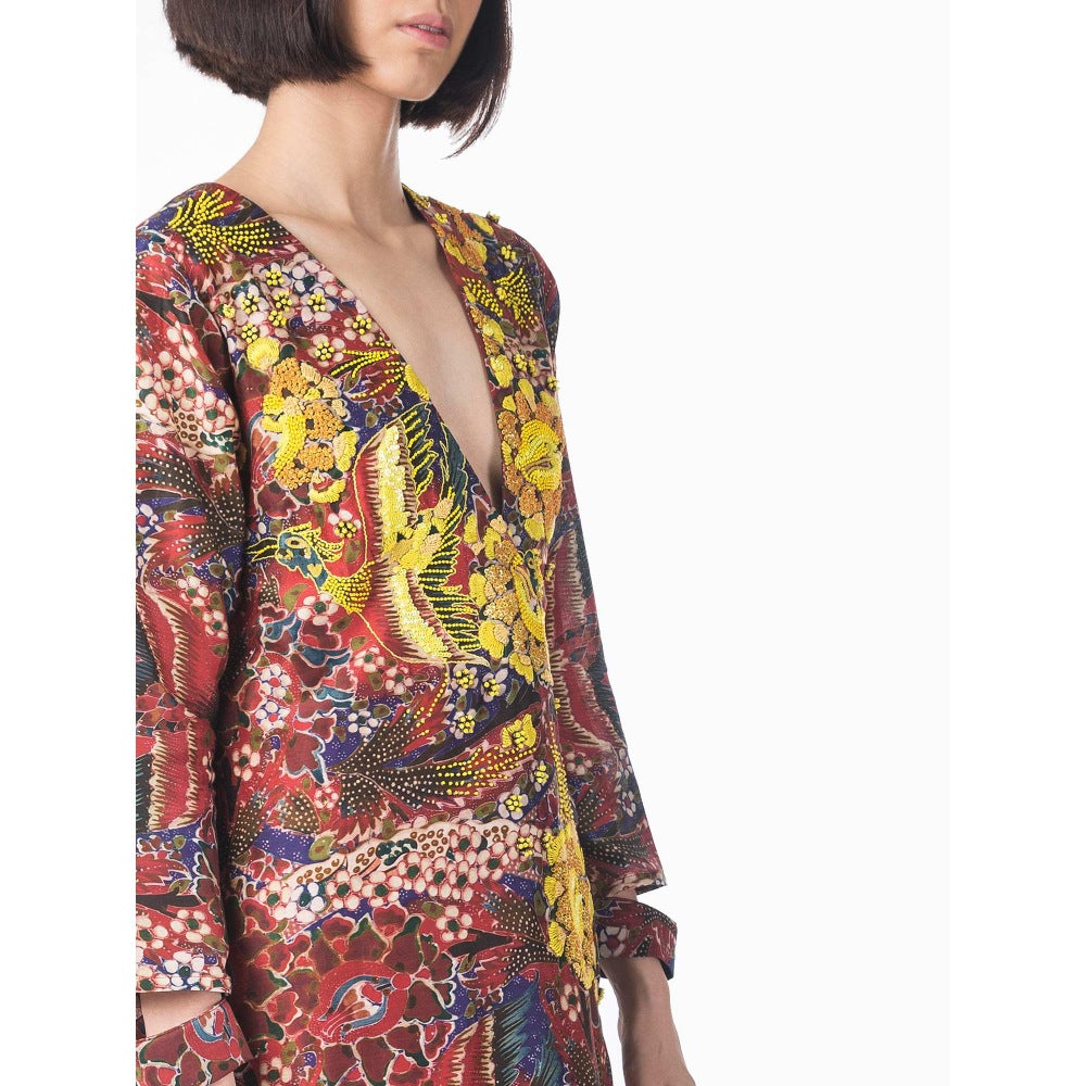 Saksham & Neharicka Multi-Color Gul Printed Kaftan Dress