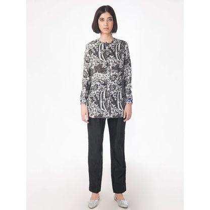 Saksham And Neharicka Black And White Monotone Printed Shirt
