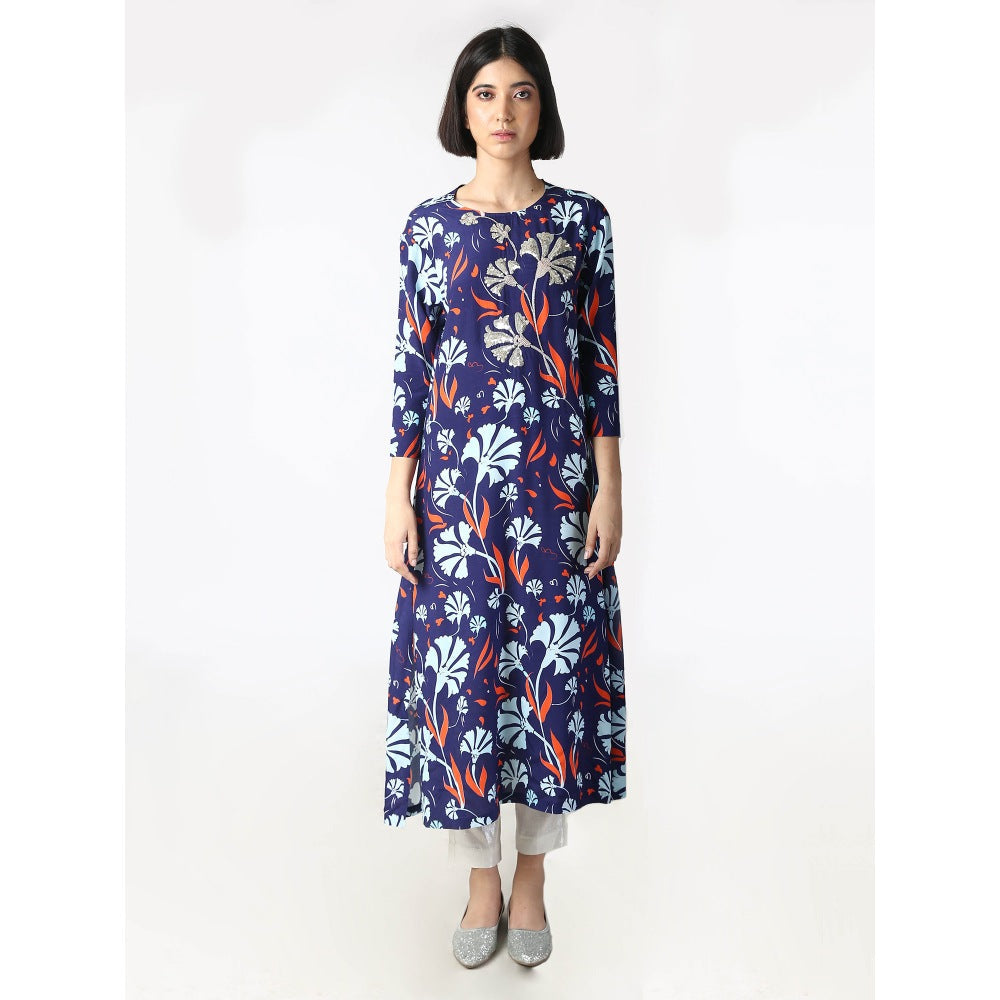 Saksham And Neharicka Ink Blue Printed Kurta