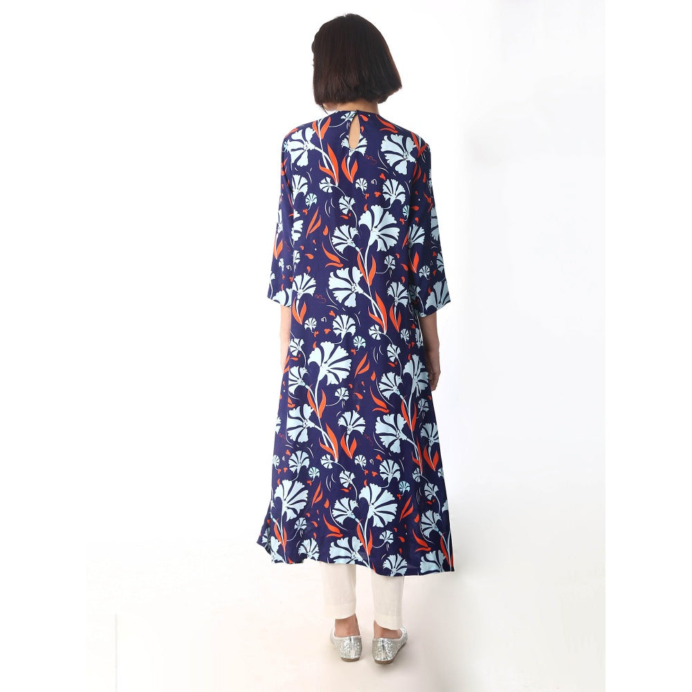 Saksham And Neharicka Ink Blue Printed Kurta