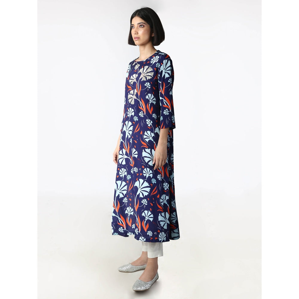 Saksham And Neharicka Ink Blue Printed Kurta