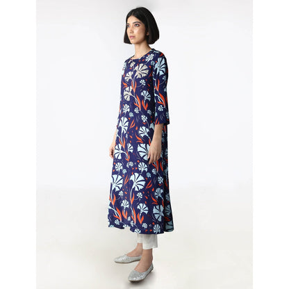 Saksham And Neharicka Ink Blue Printed Kurta