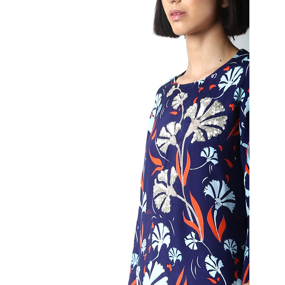 Saksham And Neharicka Ink Blue Printed Kurta