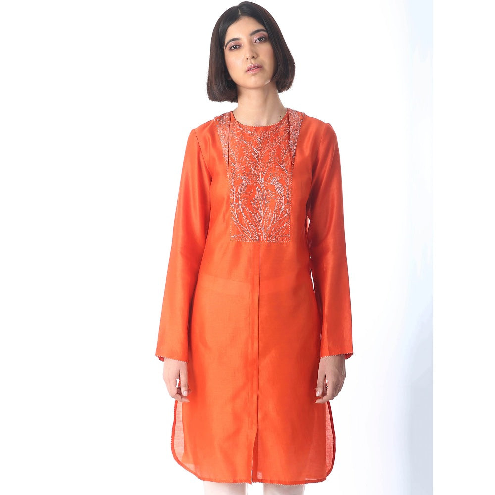 Saksham And Neharicka Orange Chanderi Tunic